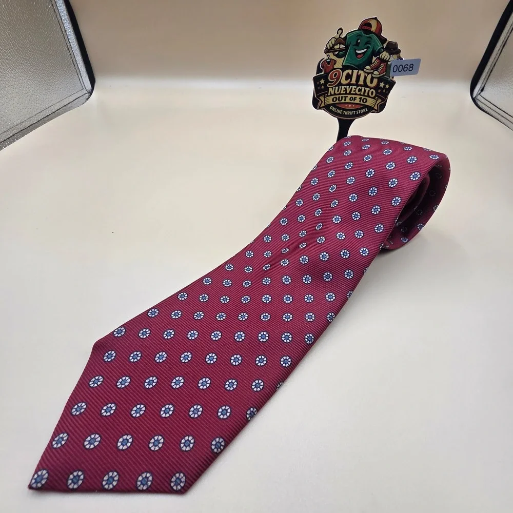 Briar Mens Silk Tie Burgundy Geometric Medallion Woven in England Red Blue White